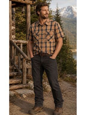 Eddie Bauer Workwear Foreman Fit Mens Shirt Sz S GOLD Plaid Camp Hiking Western